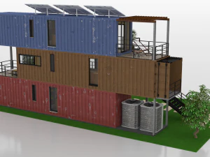 3 shipping container houses 3D Model