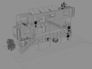 3 shipping container houses 3D 모델