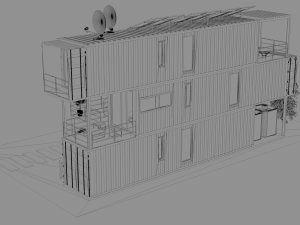 3 shipping container houses 3D 모델