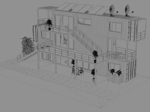 3 shipping container houses 3D 모델