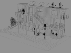 3 shipping container houses 3D Model