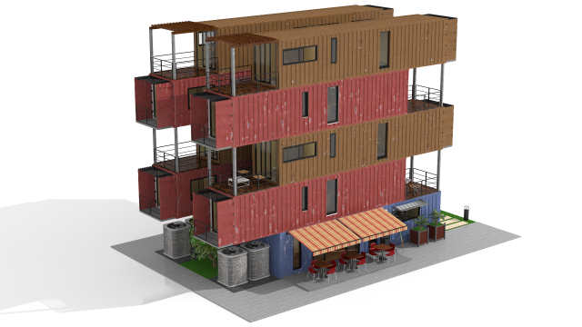 container residential apartment building 3D Модель .c4d .max .obj .3ds .fbx .stl .blend 