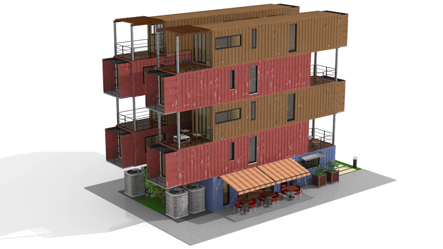 container residential apartment building 3D Model .c4d .max .obj .3ds .fbx .stl .blend 