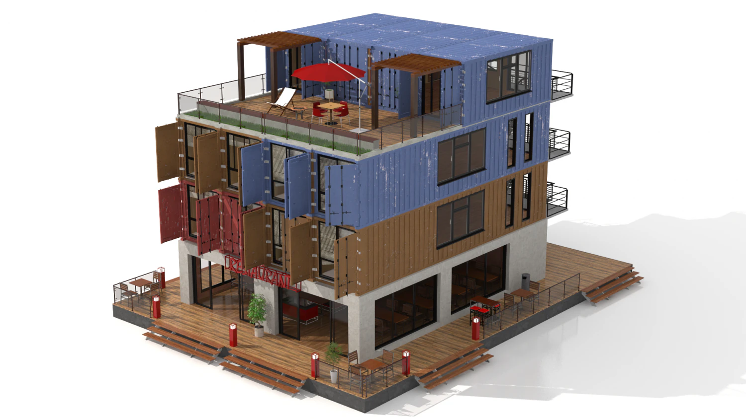 container residential apartment building 3D Model .c4d .max .obj .3ds .fbx .stl .blend