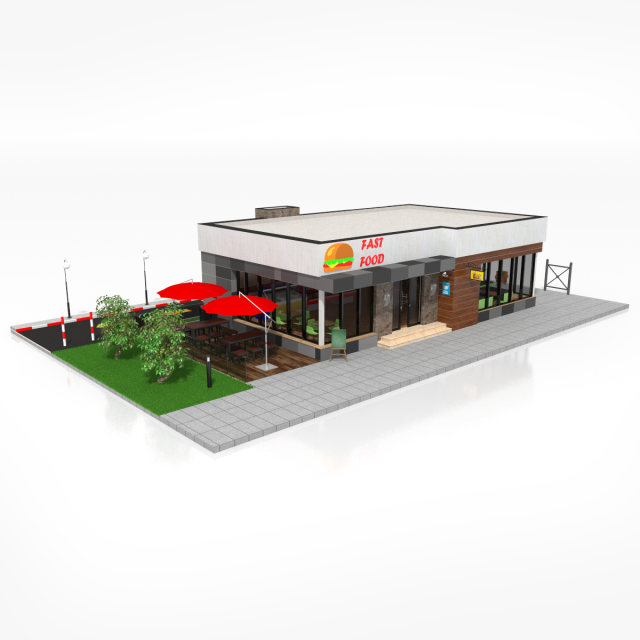 drive thru fast food restaurant 3D मॉडल .c4d .max .obj .3ds .fbx .stl .blend 