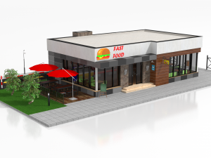 drive thru fast food restaurant 3D मॉडल