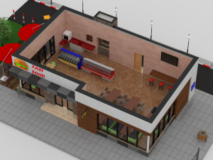 drive thru fast food restaurant 3D मॉडल