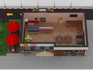 drive thru fast food restaurant 3D मॉडल