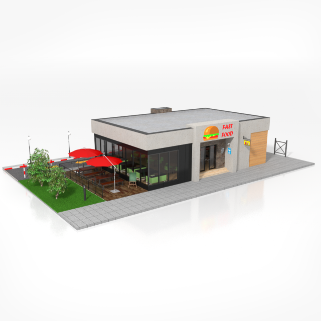 drive-thru fast food restaurant 2 3D Model .c4d .max .obj .3ds .fbx .stl .blend 