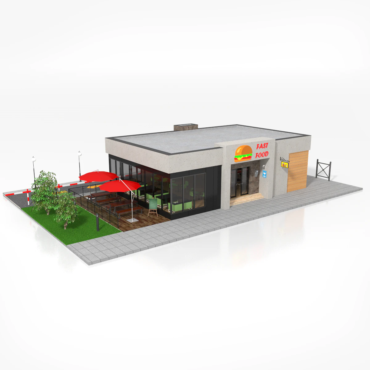 drive-thru fast food restaurant 2 3D Model .c4d .max .obj .3ds .fbx .stl .blend 