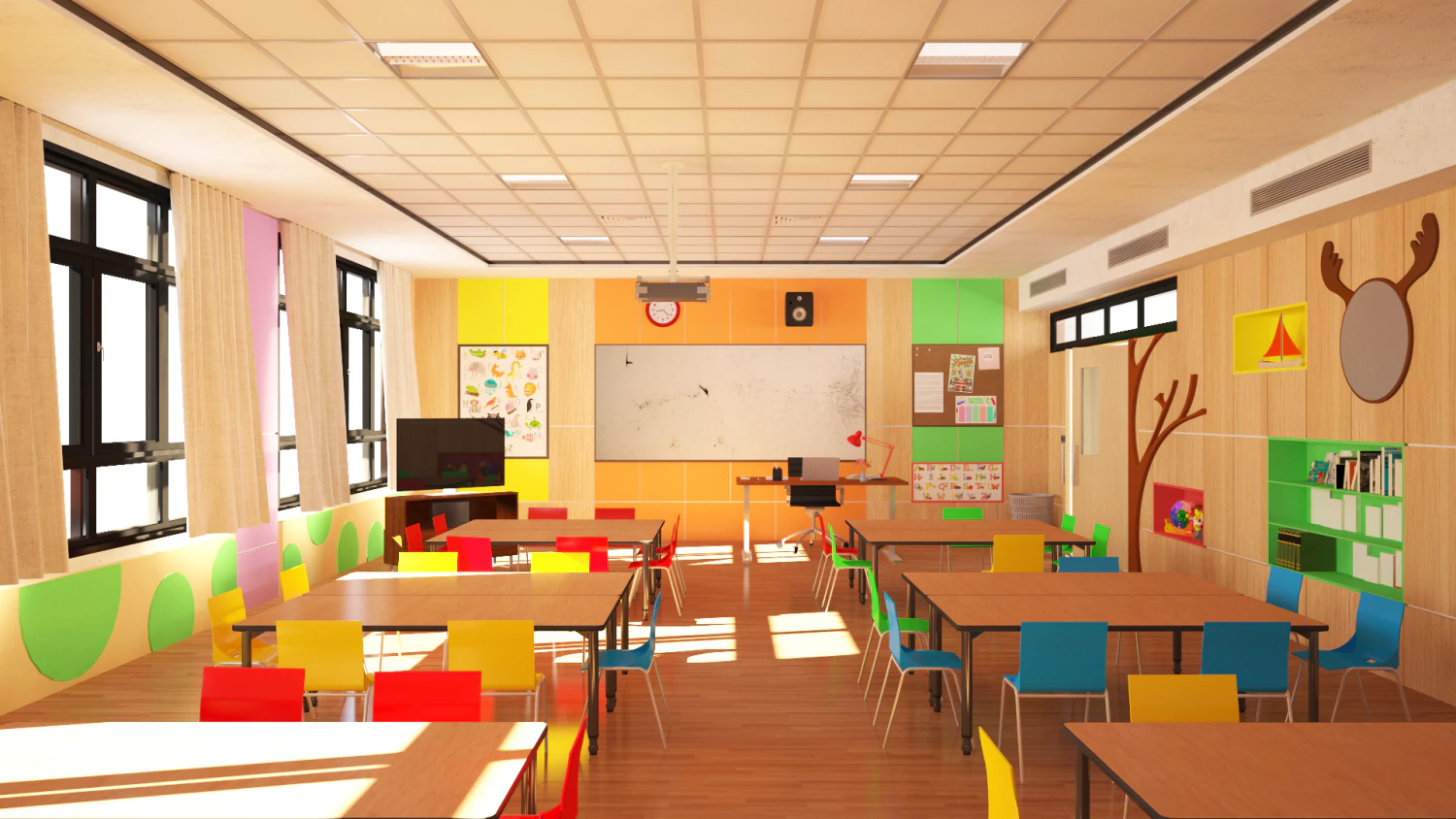 children classroom 3D Model .c4d .max .obj .3ds .fbx .stl .blend 