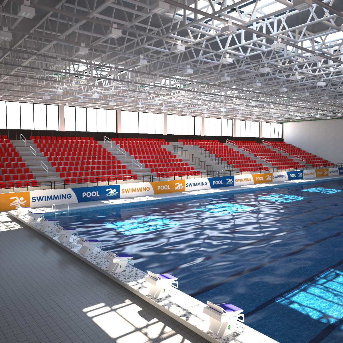 indoor swimming pool stadium 3D Model .c4d .max .obj .3ds .fbx .stl .blend 