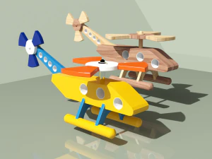 helic&oacute;ptero de brinquedo de madeira Modelo 3D