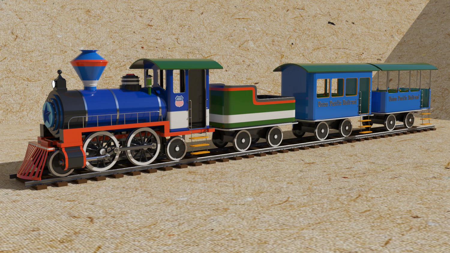 locomotive with wagons union pacific railroad 3D Model .c4d .max .obj .3ds .fbx .stl .blend 