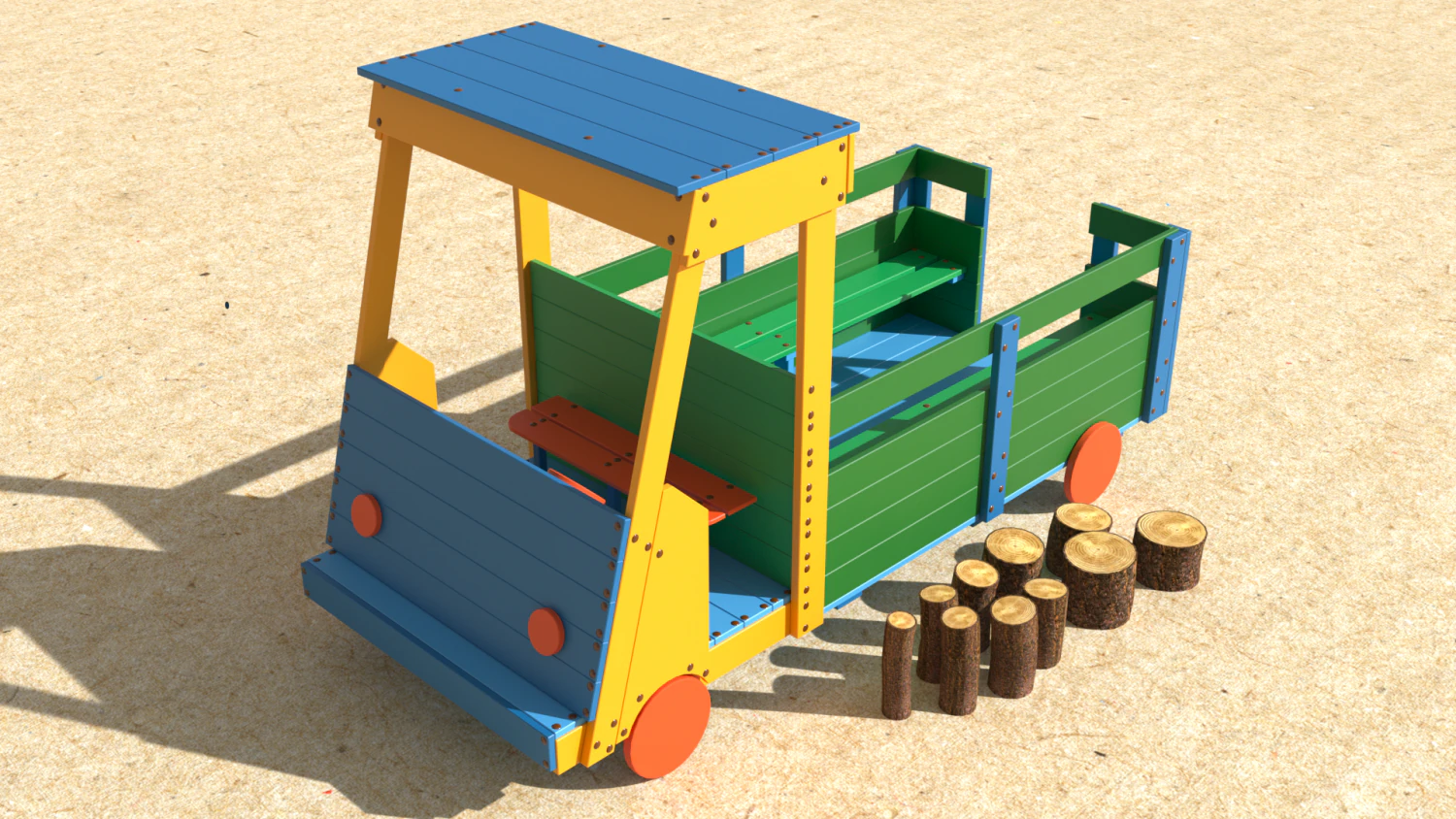 truck at the playground with stump logs 3D Model .c4d .max .obj .3ds .fbx .stl .blend 