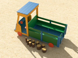 truck at the playground with stump logs 3D Model