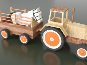 toy model tractor with trailer and horse 3D Model