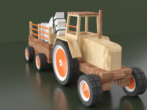 toy model tractor with trailer and horse Model 3D