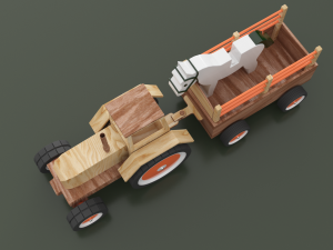toy model tractor with trailer and horse Model 3D