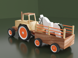 toy model tractor with trailer and horse Model 3D