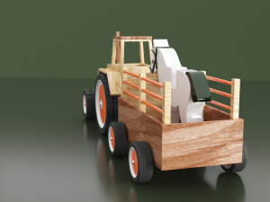 toy model tractor with trailer and horse Model 3D