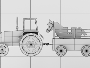 toy model tractor with trailer and horse Model 3D