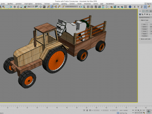 toy model tractor with trailer and horse Model 3D