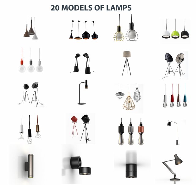 20 models of lamps 3D Model .c4d .max .obj .3ds .fbx .stl .blend 