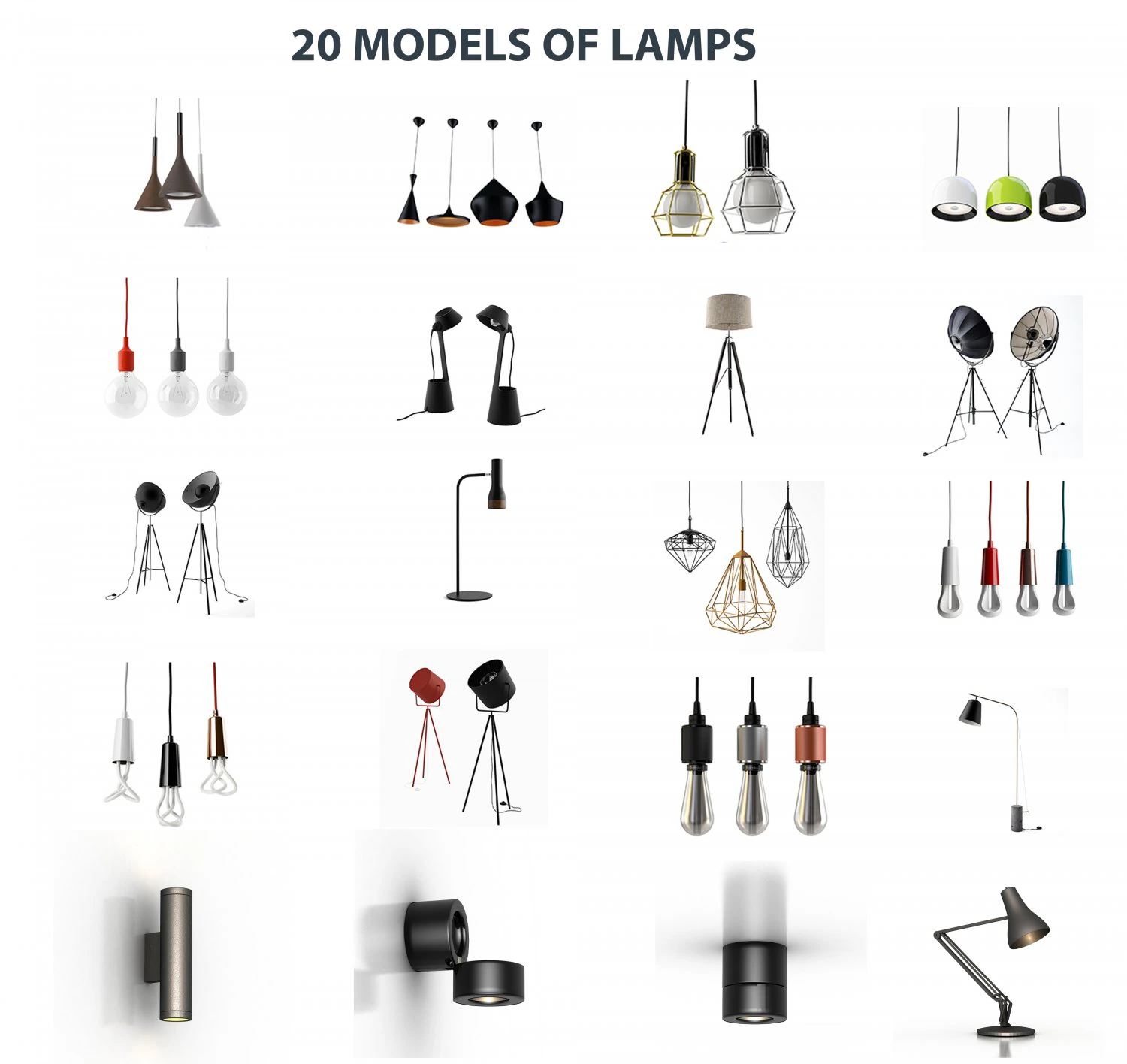 20 models of lamps 3D Model .c4d .max .obj .3ds .fbx .stl .blend 