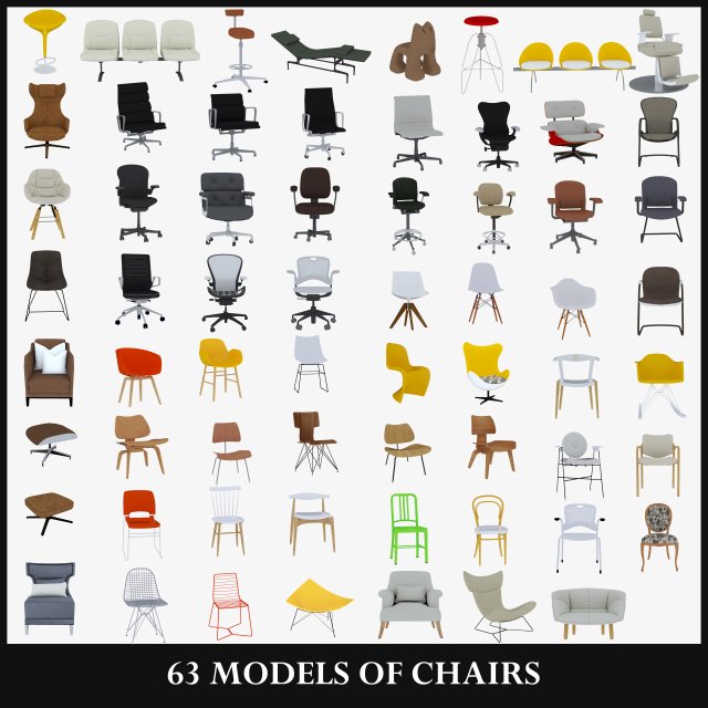 63 models of chairs 3D-Modell .c4d .max .obj .3ds .fbx .stl .blend 