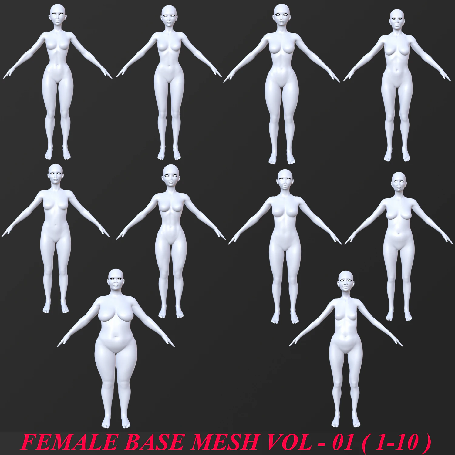 10 female base mesh volume-01 3D Model .c4d .max .obj .3ds .fbx .stl .blend 