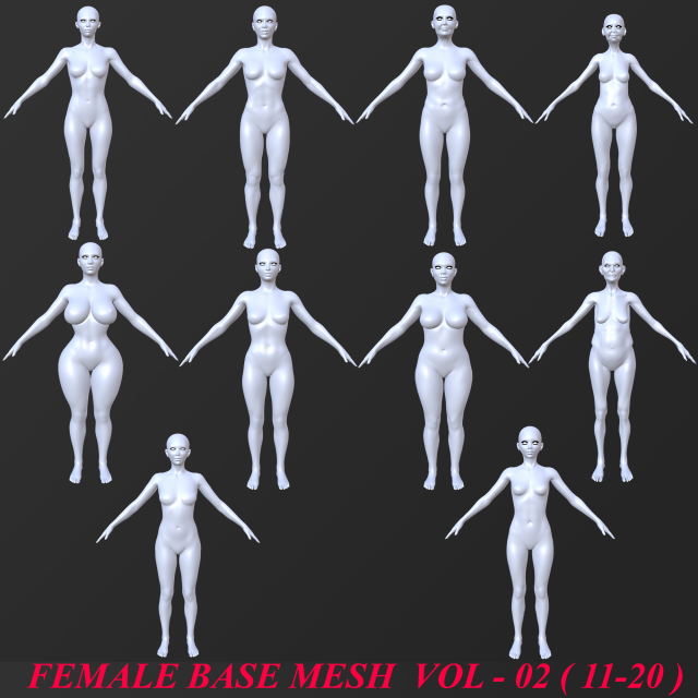 10 female base mesh volume-02 3D Model .c4d .max .obj .3ds .fbx .stl .blend 