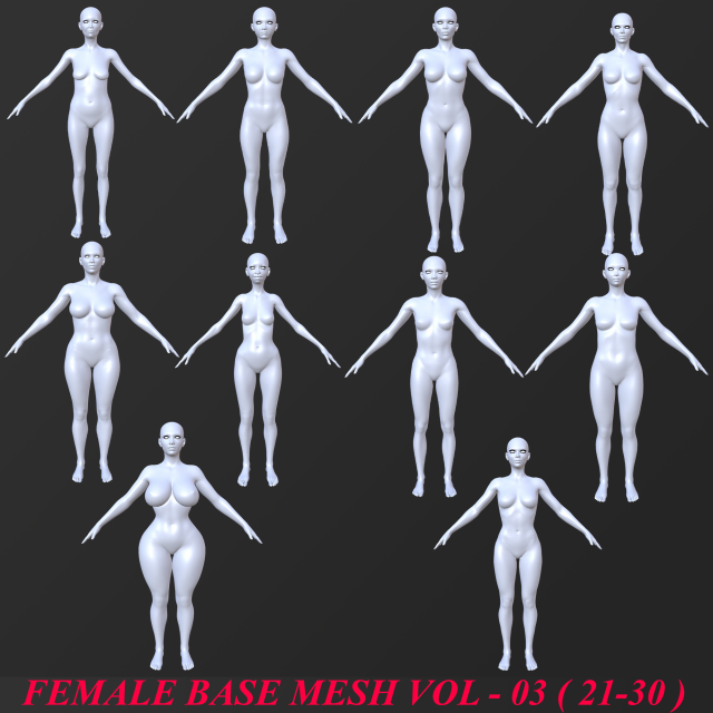 10 female base mesh volume-03 Model 3D .c4d .max .obj .3ds .fbx .stl .blend 