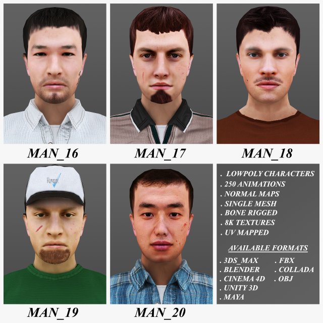 man 16 to 20 3D Модель .c4d .max .obj .3ds .fbx .stl .blend 