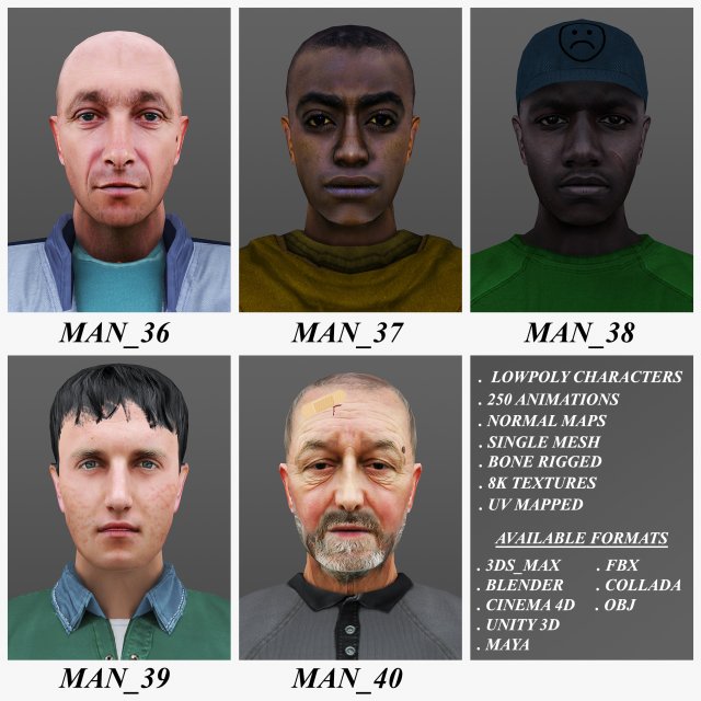 man 36 to 40 3D Model .c4d .max .obj .3ds .fbx .stl .blend 