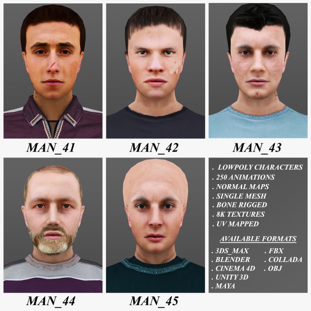 man 41 to 45 3D Model .c4d .max .obj .3ds .fbx .stl .blend 