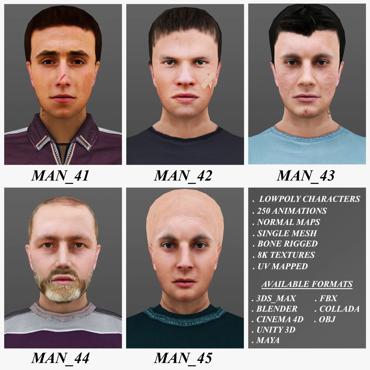 homme de 41 &agrave; 45 ans Modèle 3D .c4d .max .obj .3ds .fbx .stl .blend 