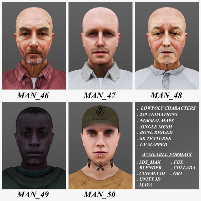man 46 to 50 3D Model .c4d .max .obj .3ds .fbx .stl .blend 