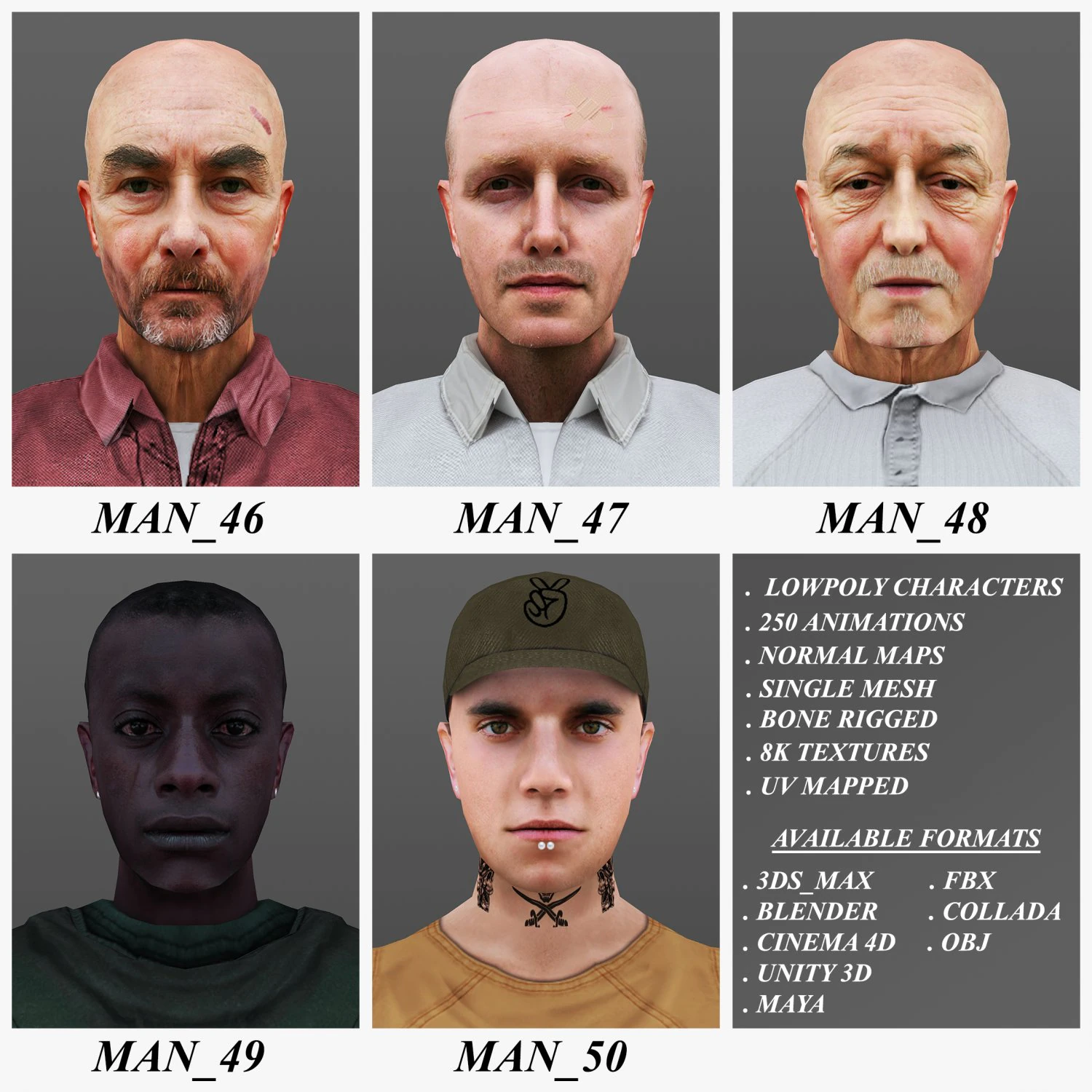 man 46 to 50 3D Model .c4d .max .obj .3ds .fbx .stl .blend 