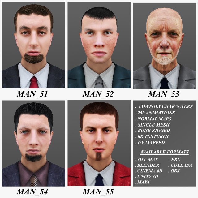man 51 to 55 3D Model .c4d .max .obj .3ds .fbx .stl .blend 