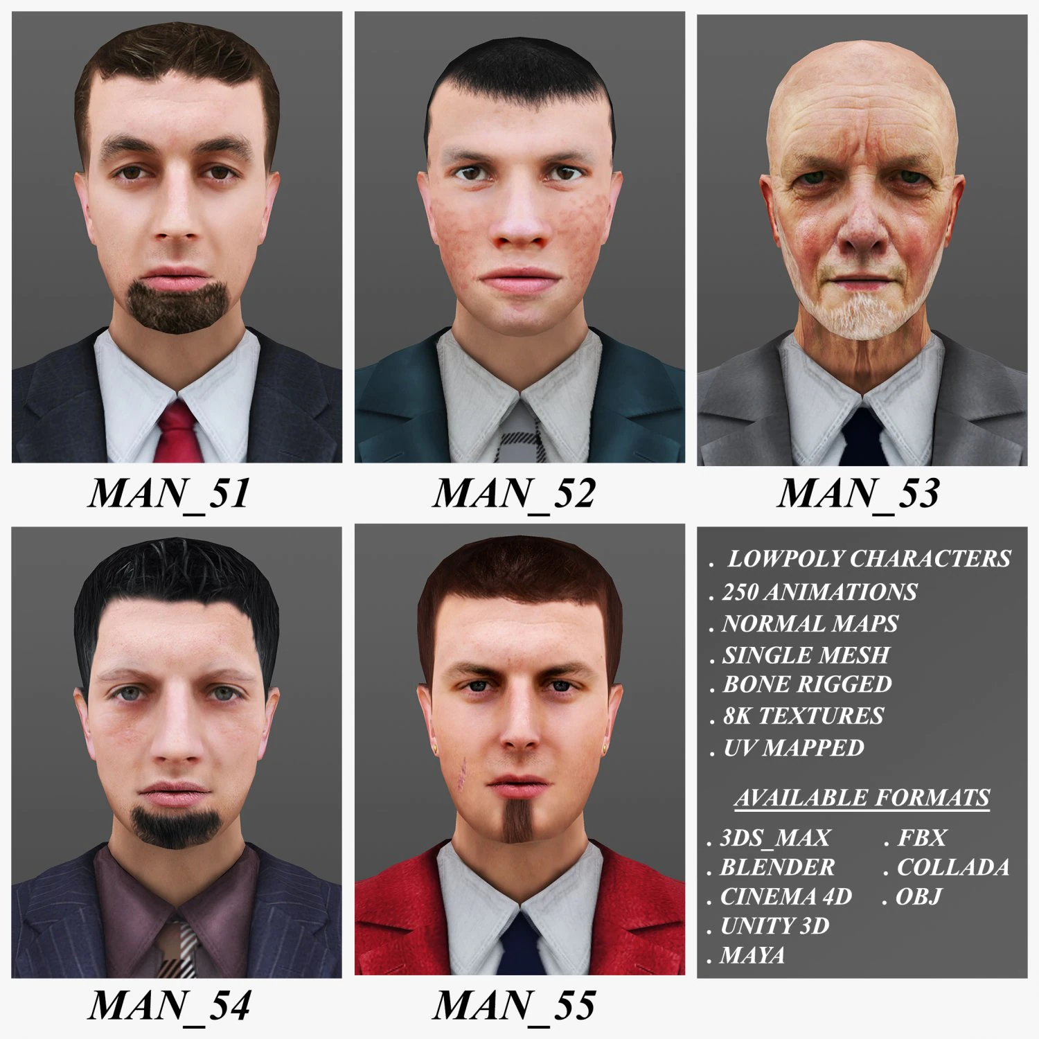 man 51 to 55 3D Model .c4d .max .obj .3ds .fbx .stl .blend