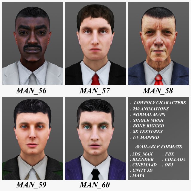 man 56 to 60 3D Model .c4d .max .obj .3ds .fbx .stl .blend 