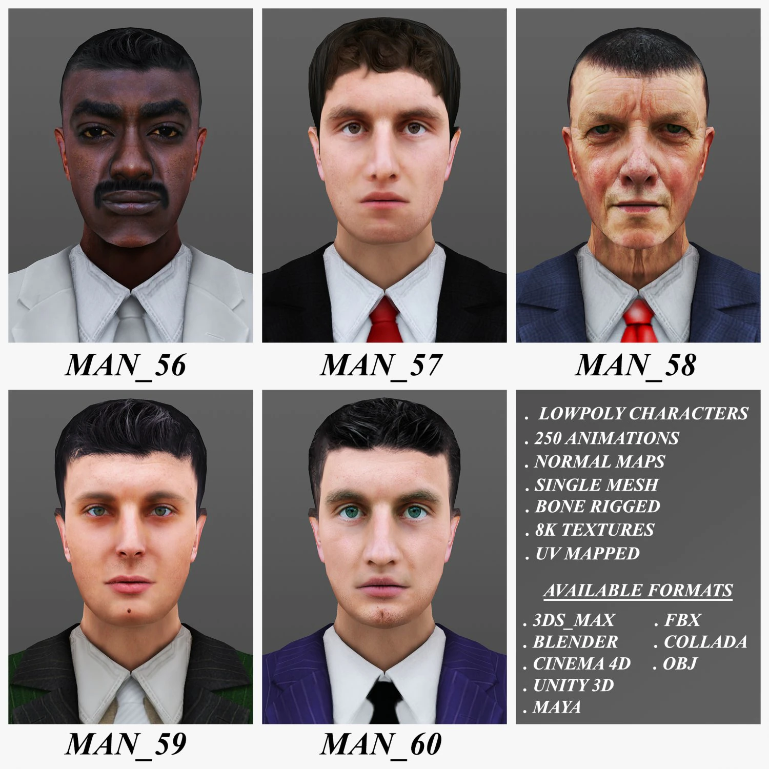 man 56 to 60 3D Model .c4d .max .obj .3ds .fbx .stl .blend 