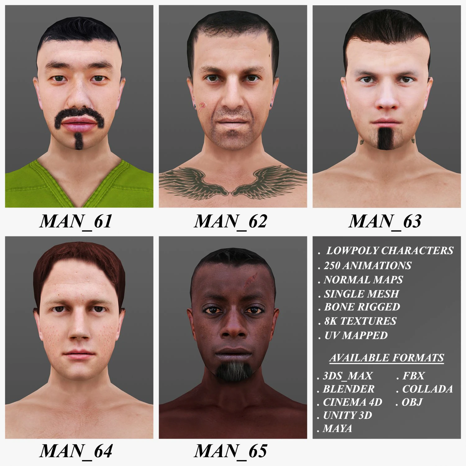 man 61 to 65 3D Model .c4d .max .obj .3ds .fbx .stl .blend 