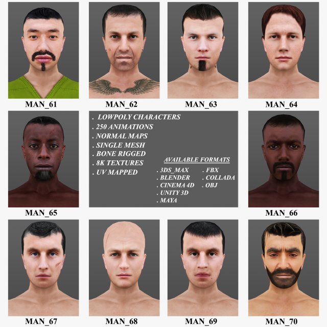 man 61 to 70 3D Model .c4d .max .obj .3ds .fbx .stl .blend