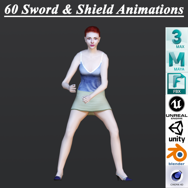 60 SWORD AND SHIELD ANIMATIONS Modèle 3D .c4d .max .obj .3ds .fbx .stl .blend 