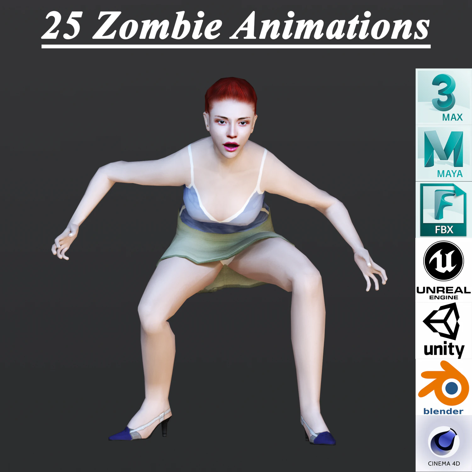 25 ZOMBIE ANIMATIONS 3D Model .c4d .max .obj .3ds .fbx .stl .blend 