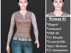 Woman 1 With 52 Animations 32 Morphs 3D Model