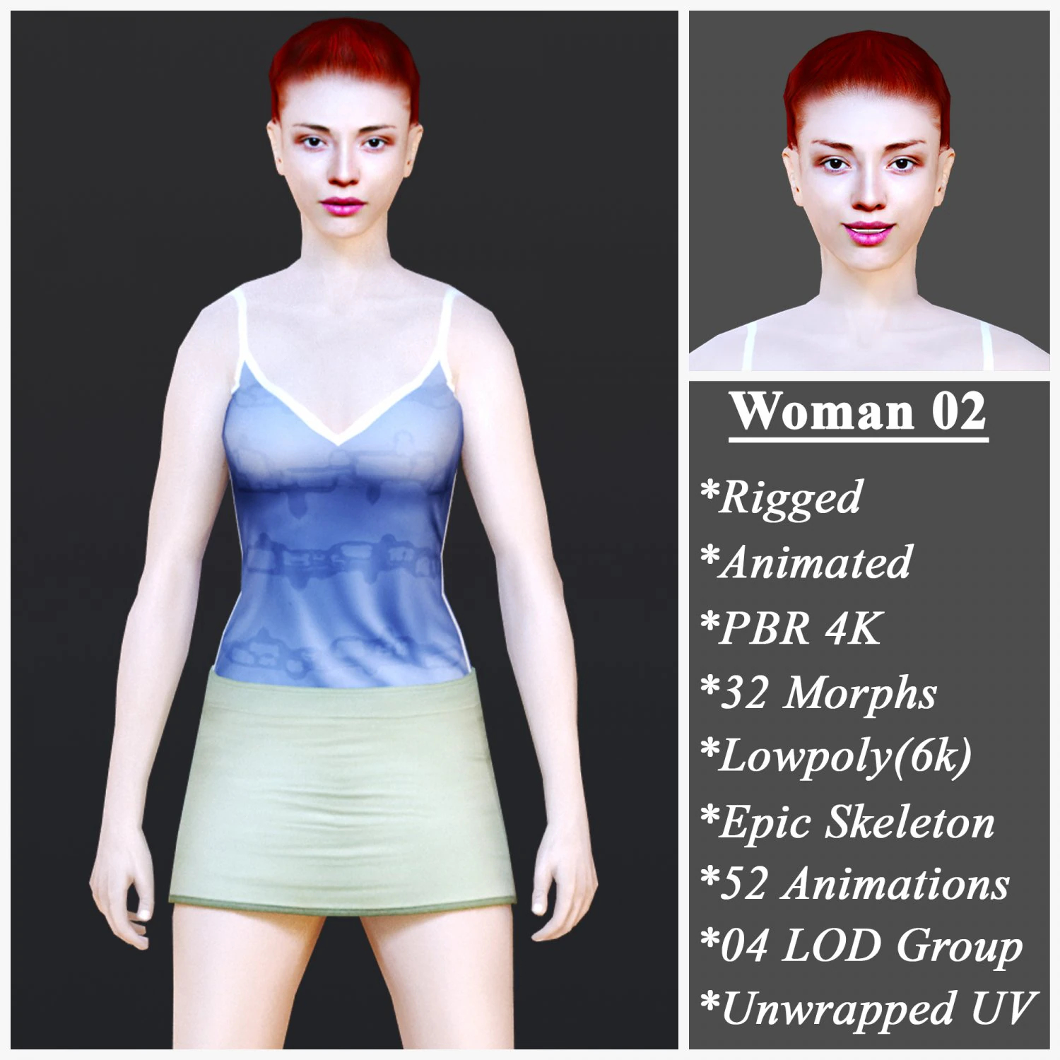 Woman 2 With 52 Animations 32 Morphs 3D Model .c4d .max .obj .3ds .fbx .stl .blend 