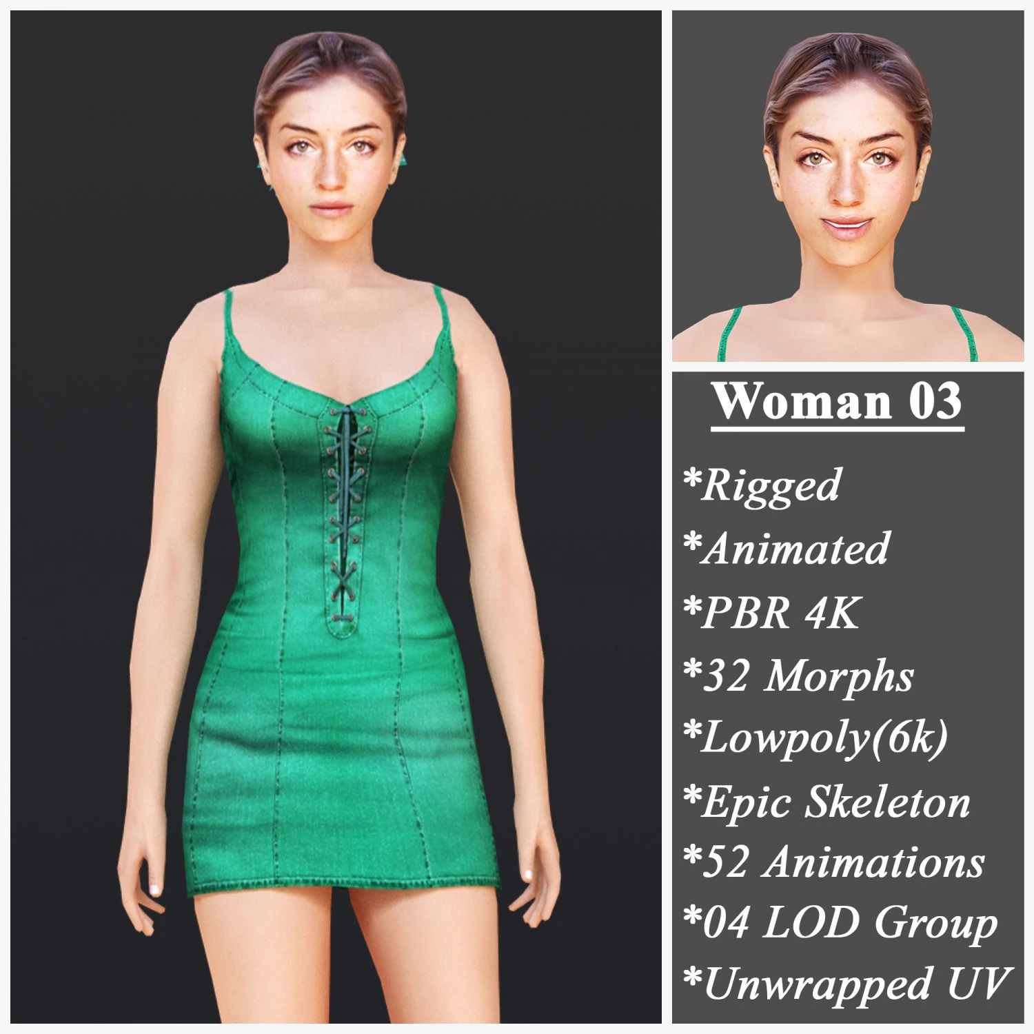 Woman 3 With 52 Animations 32 Morphs 3D Model .c4d .max .obj .3ds .fbx .stl .blend
